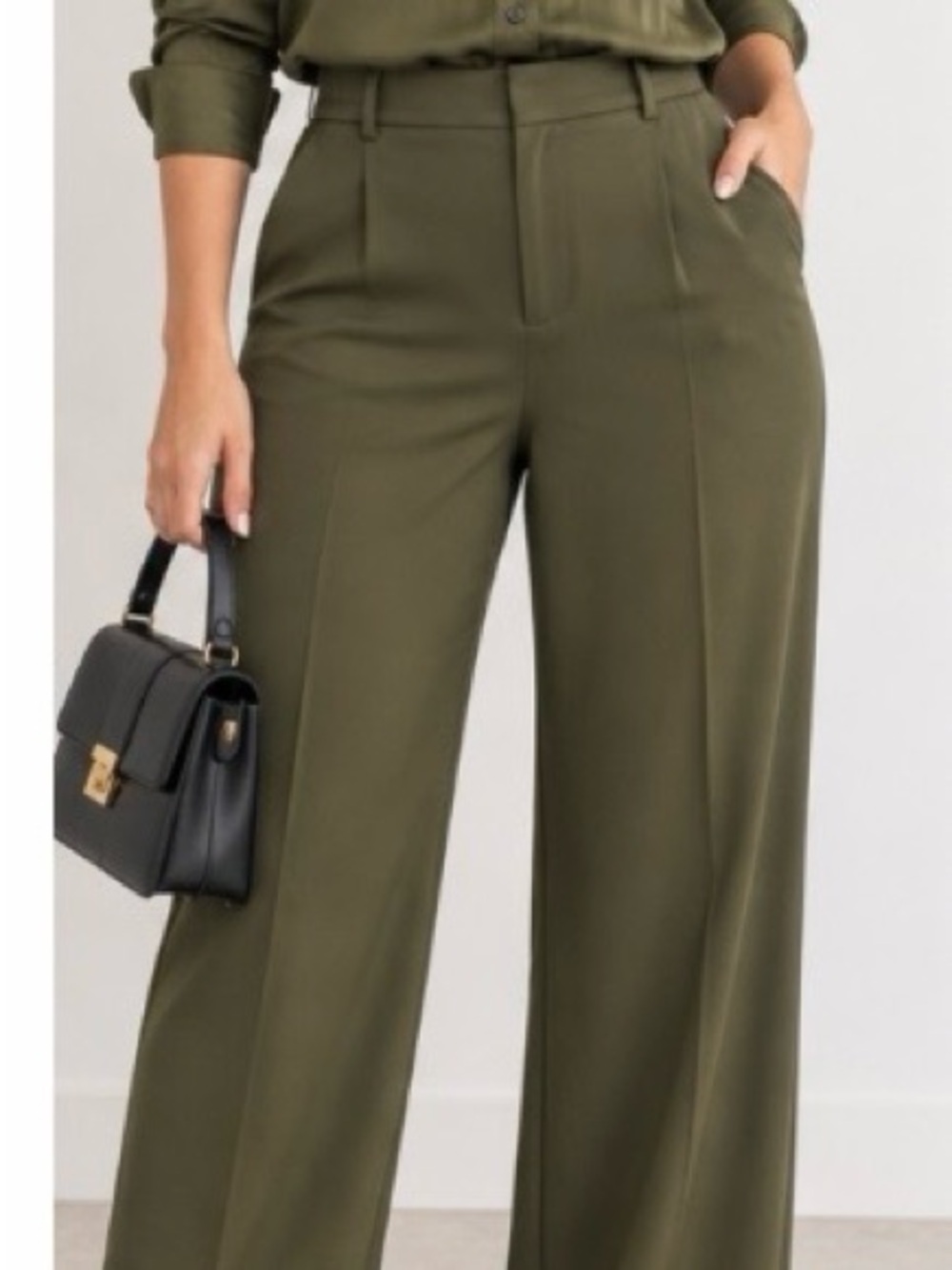 Tailored High-Waist Wide-Leg Pants in Olive Green